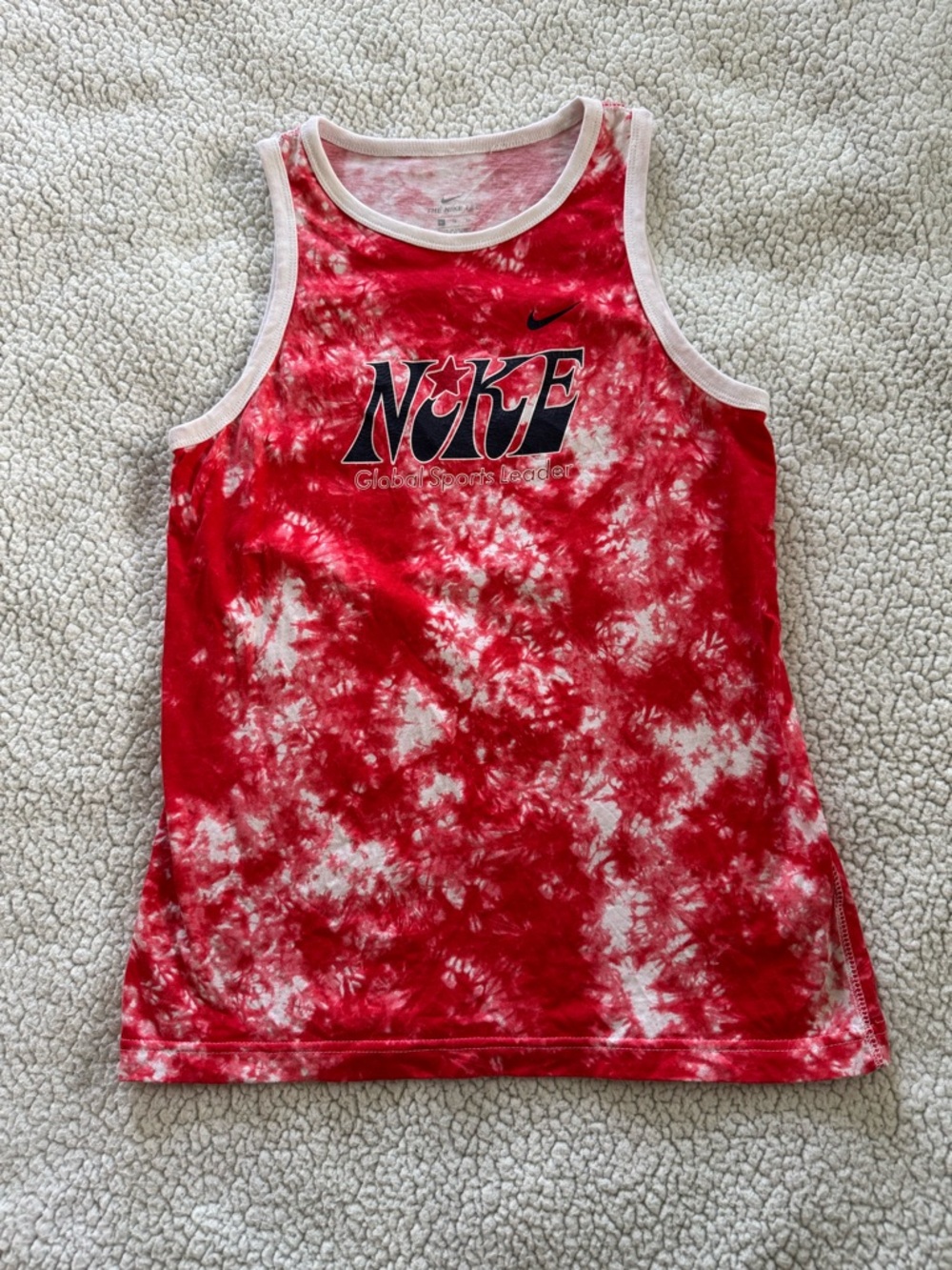 Nike Red and White Tie-Dye Tank